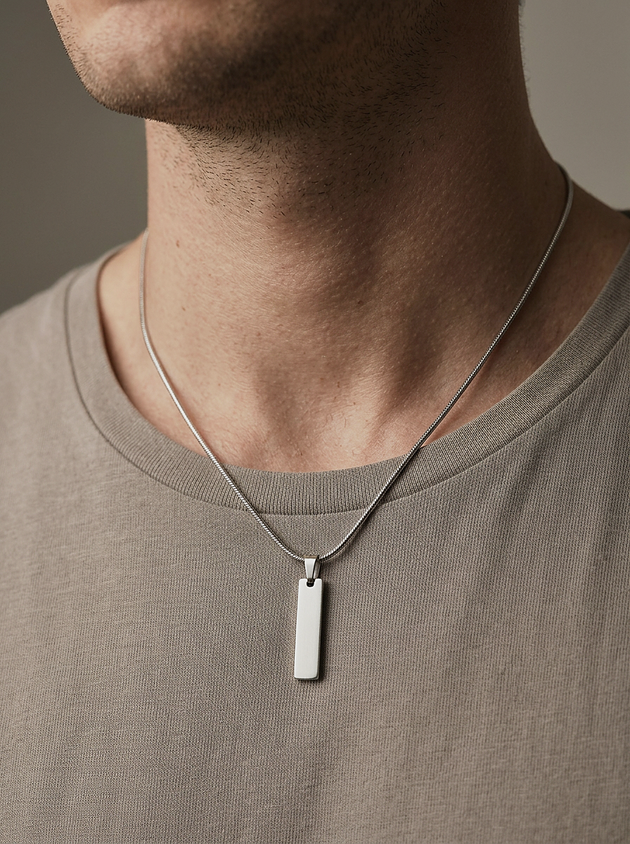 Bar Pendant Necklace Silver worn