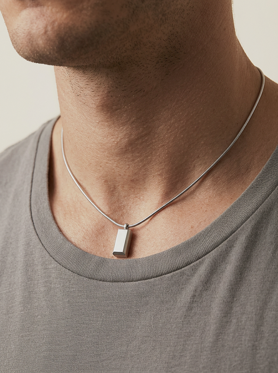 Block Pendant Necklace worn