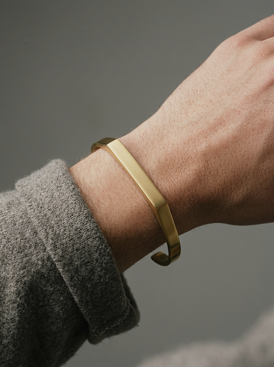 Engravable Open Cuff Gold worn