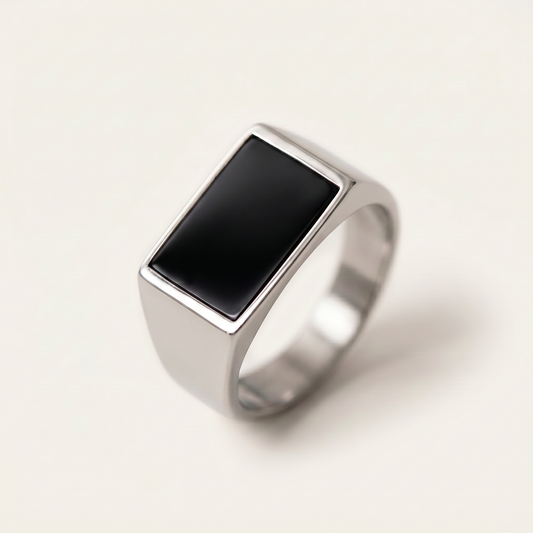 Close-up of the rectangular onyx signet