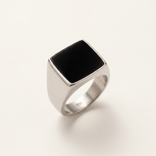 Close-up of the square onyx signet