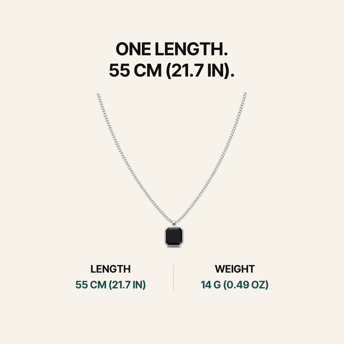Onyx Pendant Necklace Silver. One Length. 55 Cm (21.7 In).
