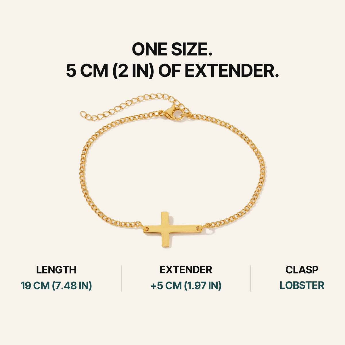 Cross Bracelet Gold (18K). One Size. 5 Cm (2 In) Of Extender.