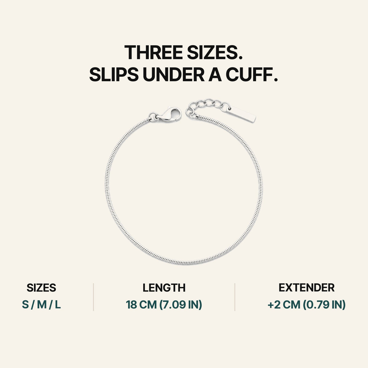 Classic Bracelet Silver. Three Sizes. Slips Under A Cuff.