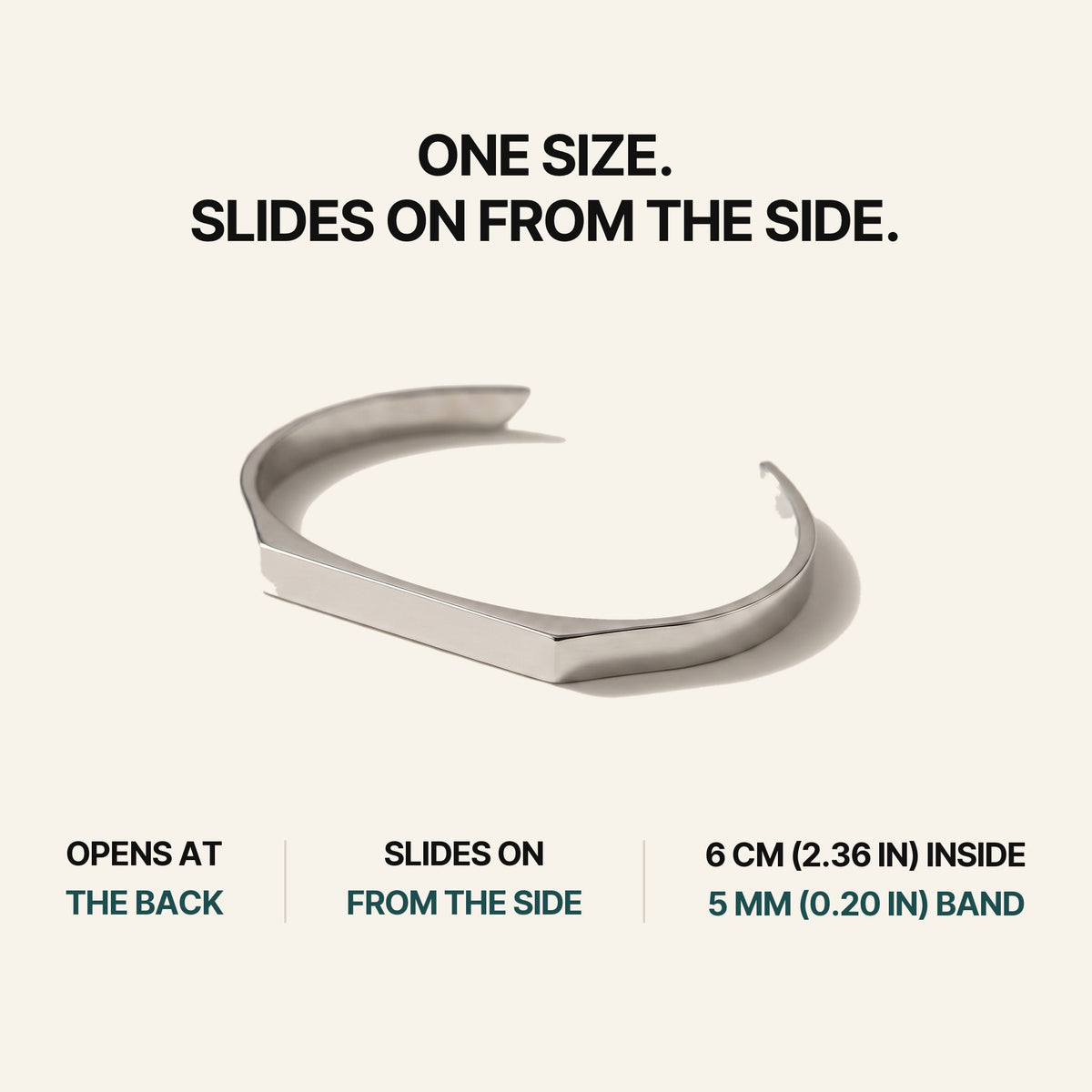 Open Cuff Silver. One Size. Slides On From The Side.