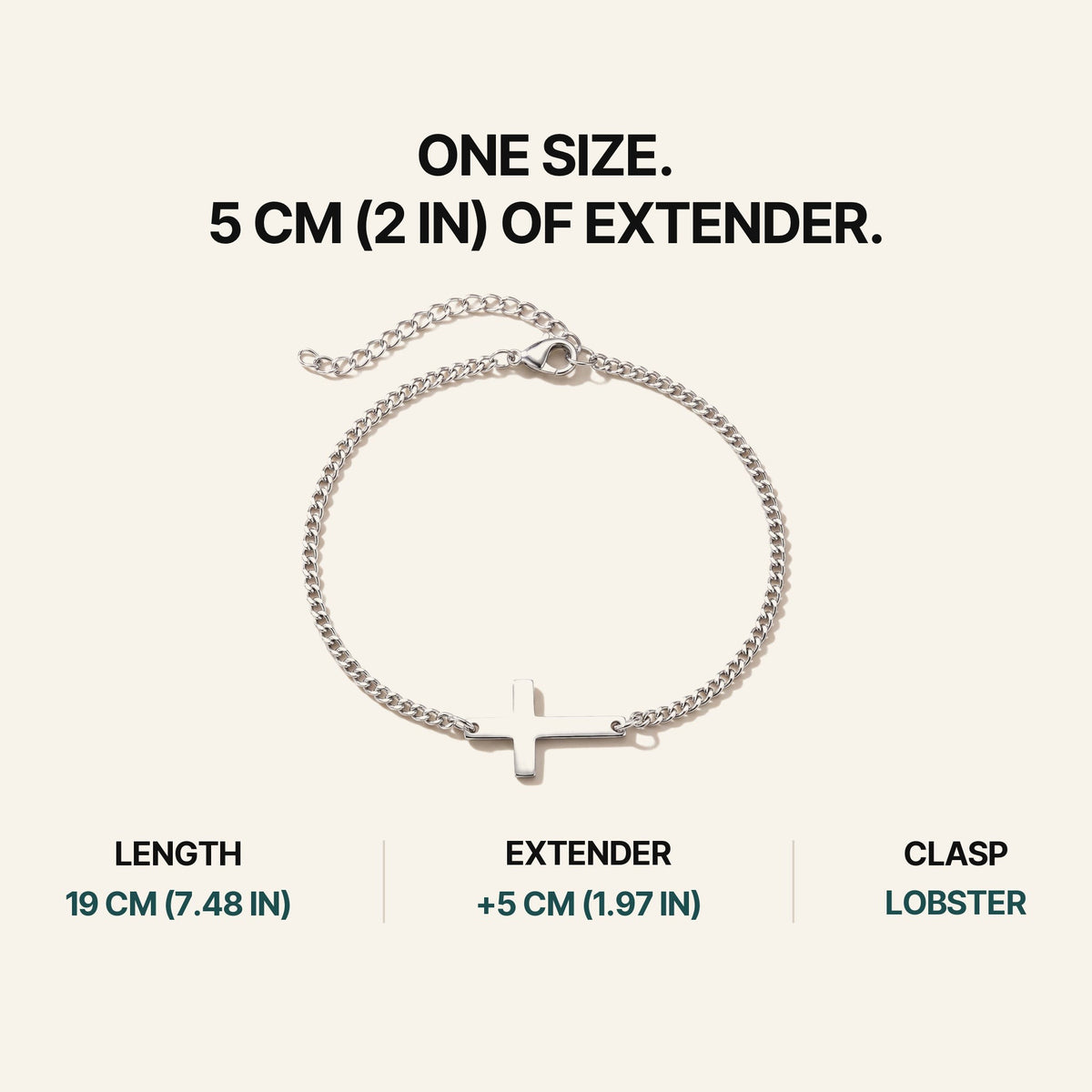 Cross Bracelet Silver. One Size. 5 Cm (2 In) Of Extender.
