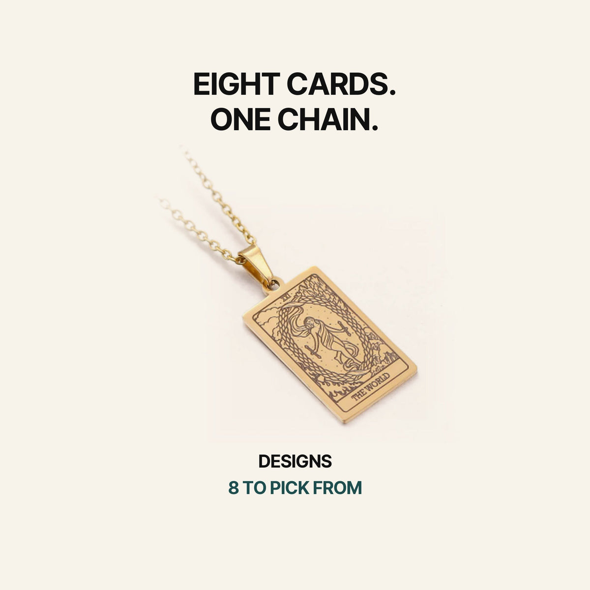 Tarot Necklace Gold (18K). Eight Cards. One Chain.