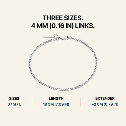 Cuban Bracelet Silver. Three Sizes. 4 Mm (0.16 In) Links.