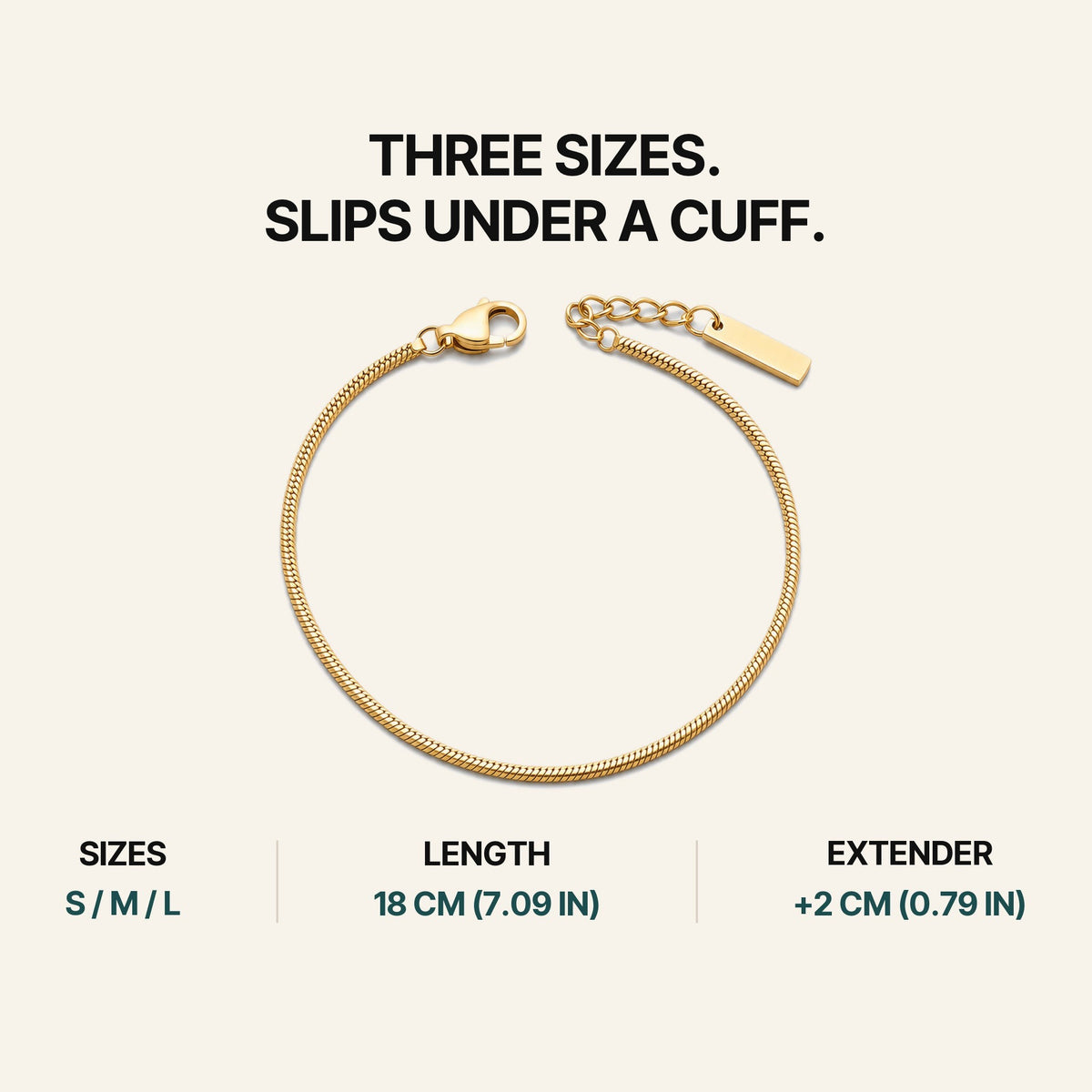 Classic Bracelet Gold (18K). Three Sizes. Slips Under A Cuff.