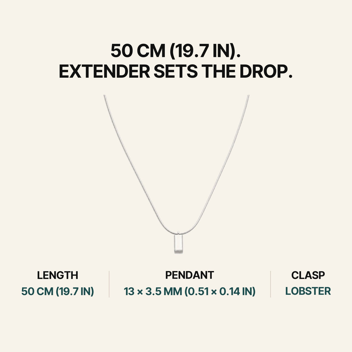 Block Necklace Silver. 50 Cm (19.7 In). Extender Sets The Drop.
