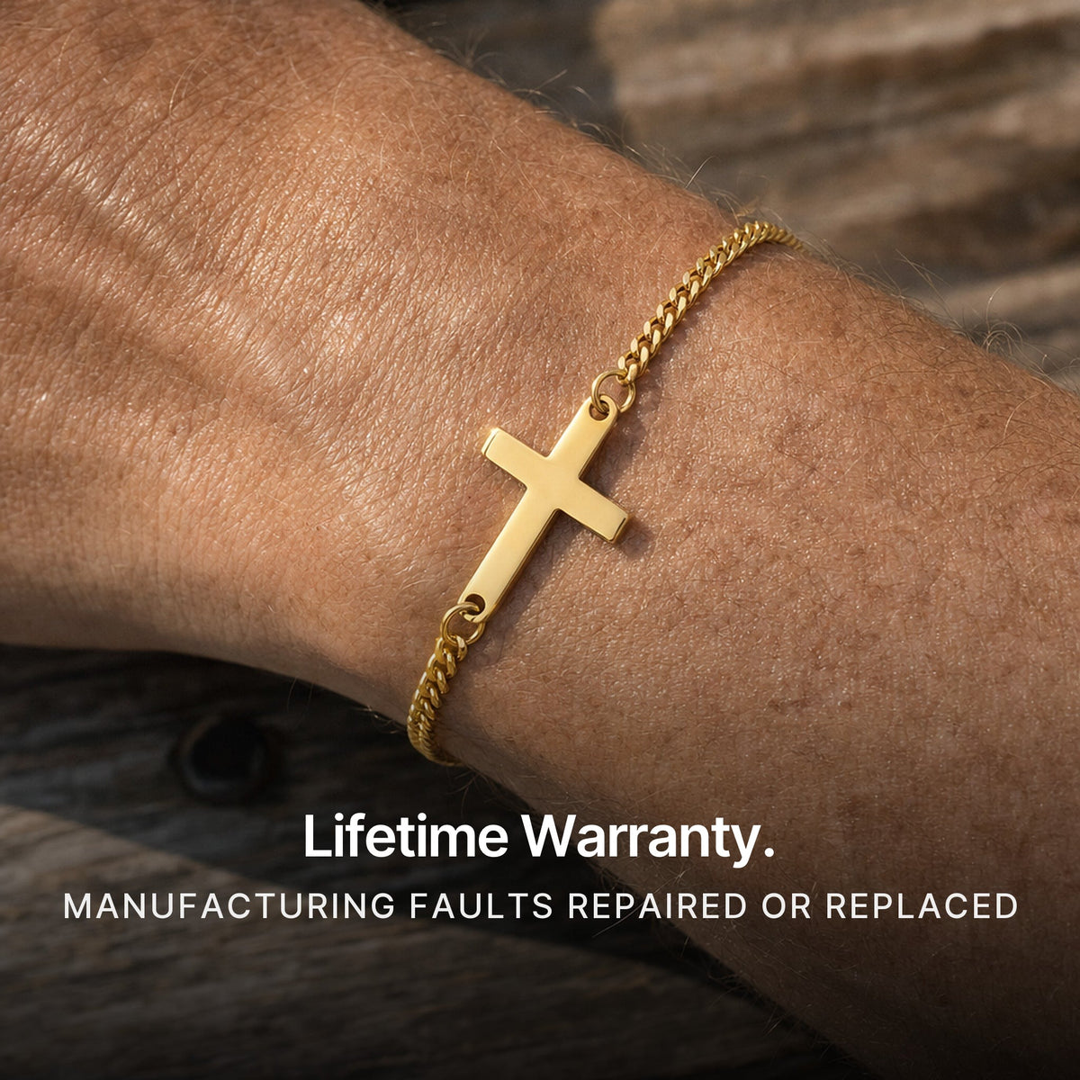 Cross Bracelet Gold (18K). Lifetime Warranty.