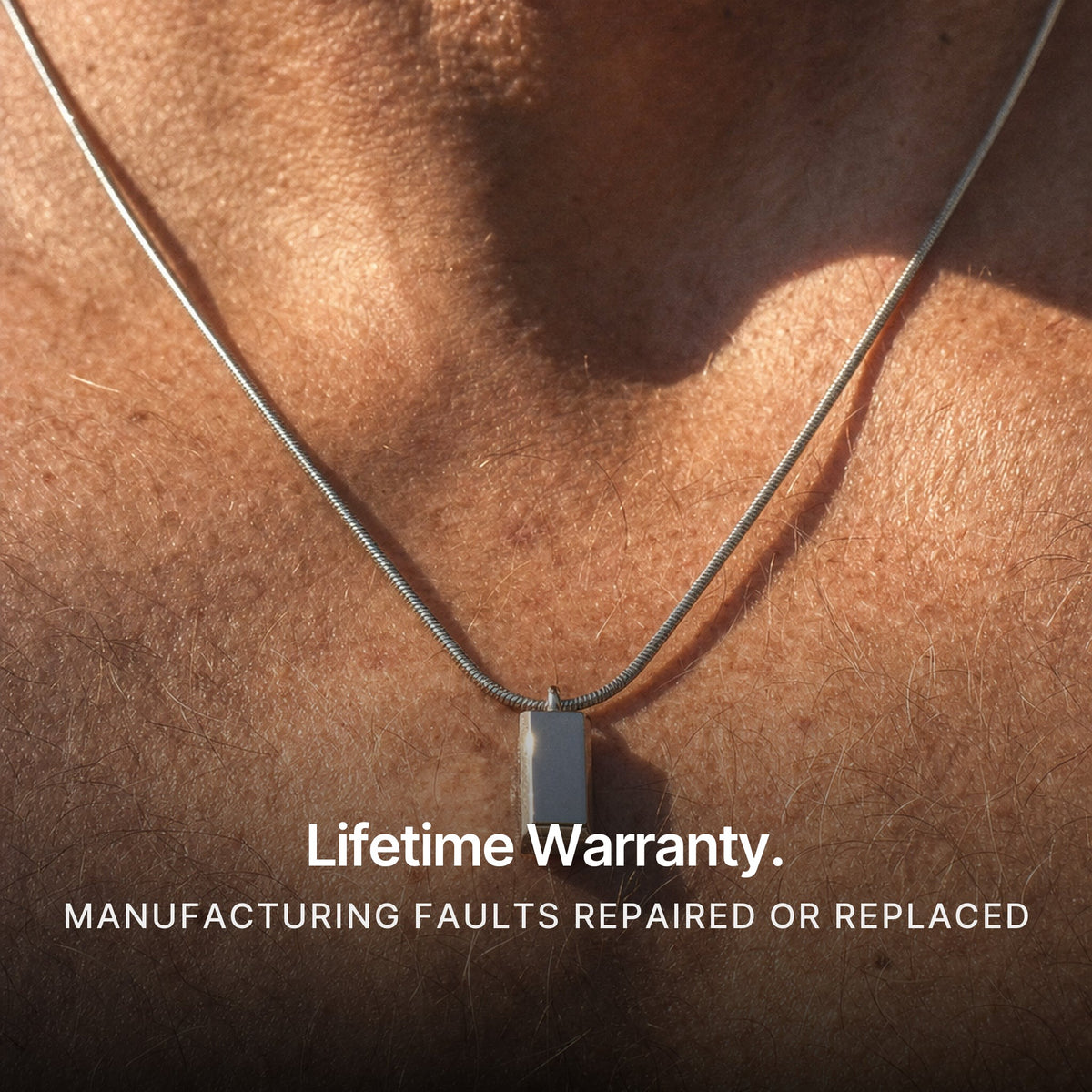 Block Necklace Silver. Lifetime Warranty.