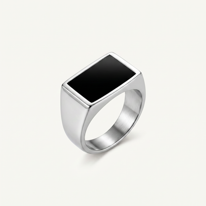 Rectangle onyx signet ring on white