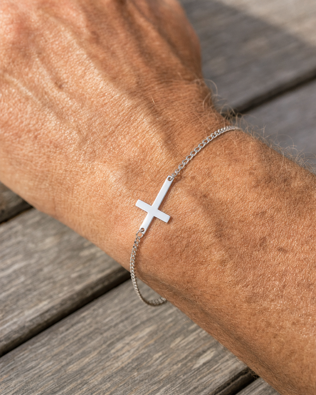 Cross Bracelet worn close up on the wrist