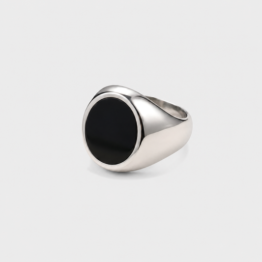 Onyx Signet Ring, Round Face on the 887Seven grey plate