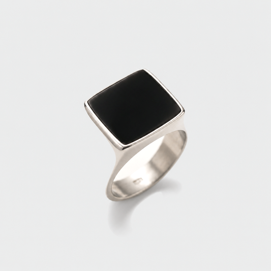 Onyx Signet Ring, Square Face on the 887Seven grey plate