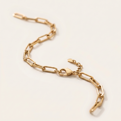 Close-up of the elongated gold paperclip links