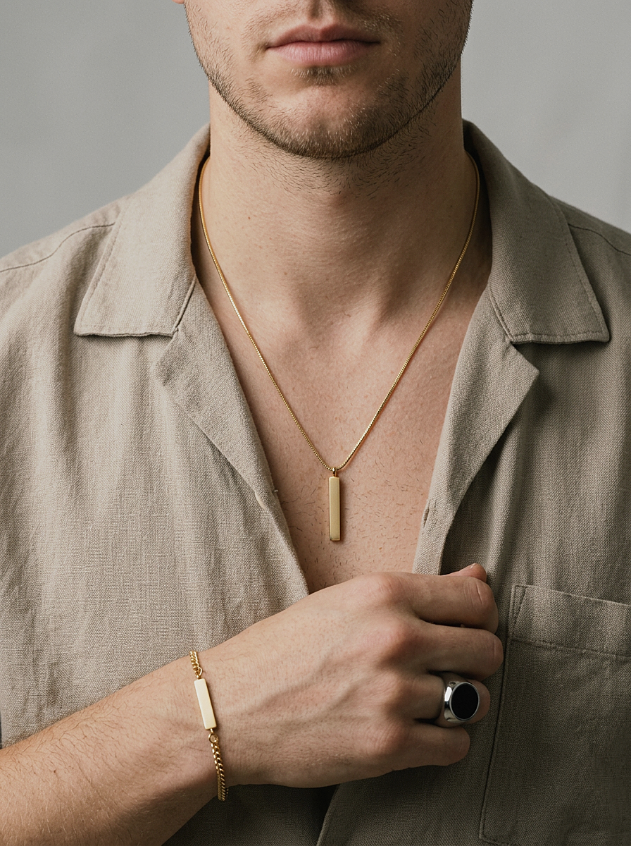 Bar Pendant Necklace Gold worn