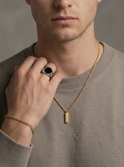 Bar Pendant Necklace Gold worn