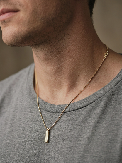 Bar Pendant Necklace Gold worn