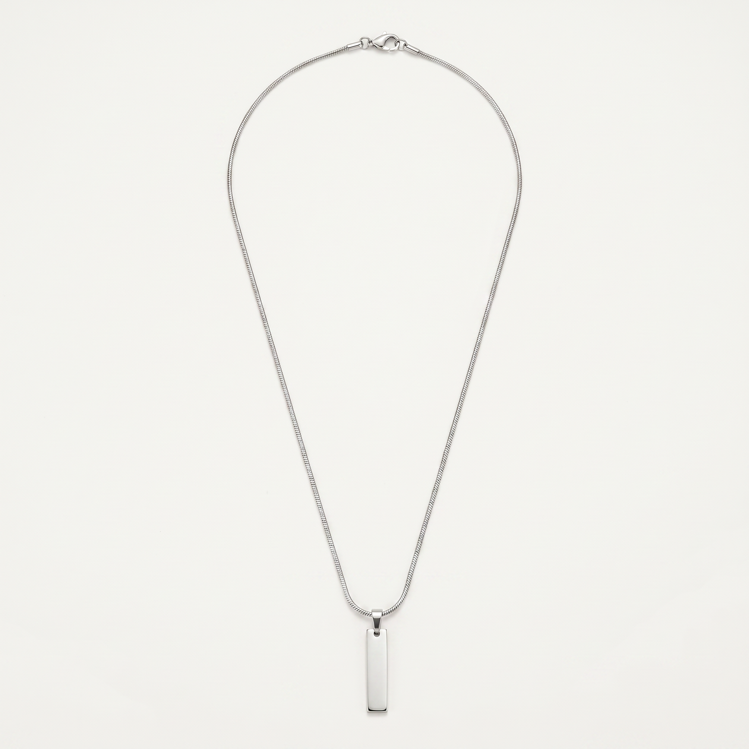 Silver bar pendant necklace on white