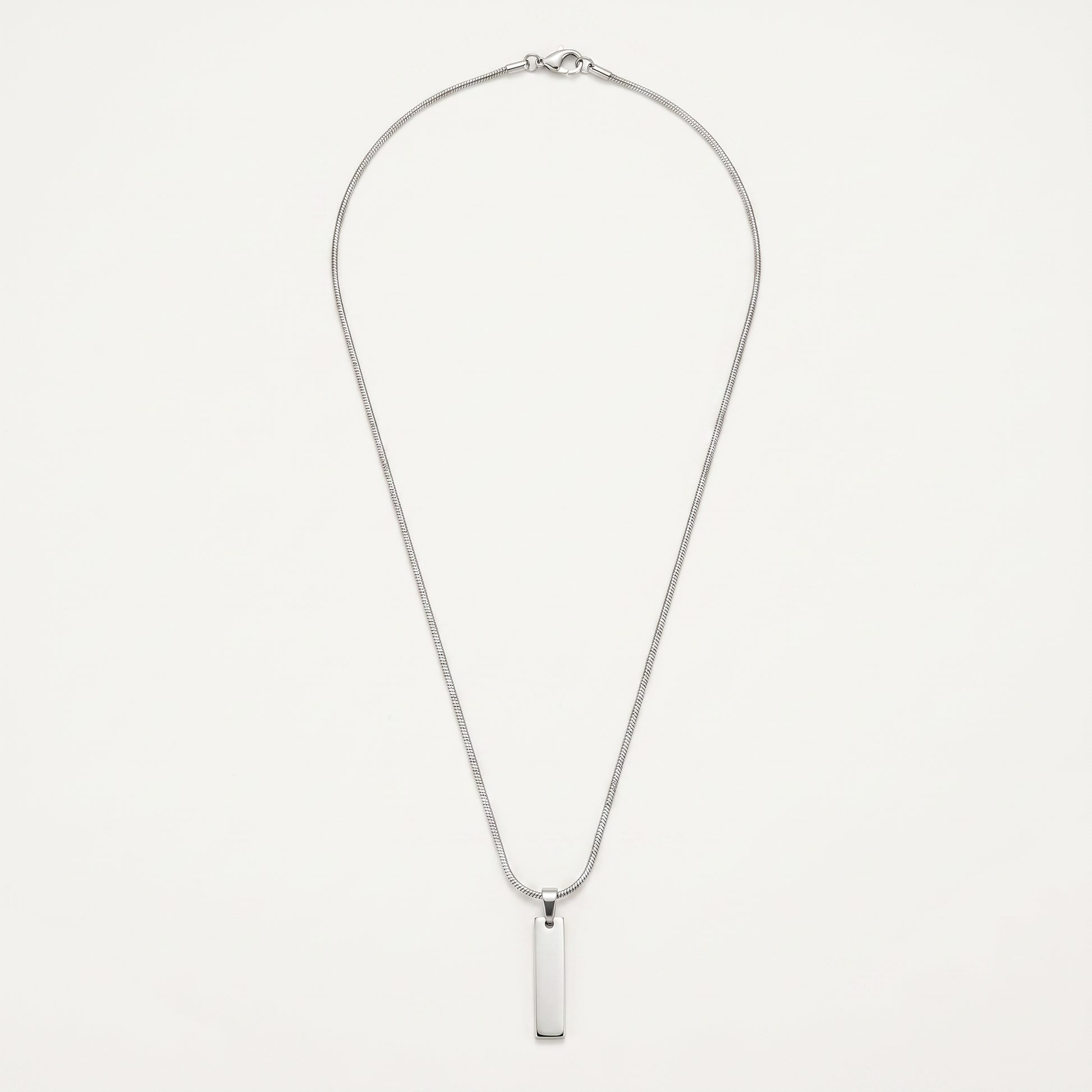 Silver bar pendant necklace on white