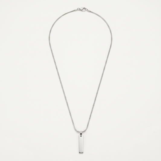 Silver bar pendant necklace on white