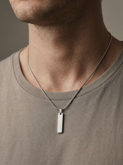 Bar Pendant Necklace Silver worn