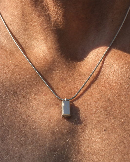 Block Necklace steel, macro pendant