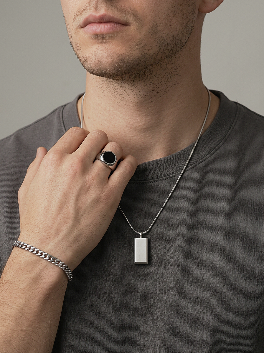 Block Pendant Necklace worn
