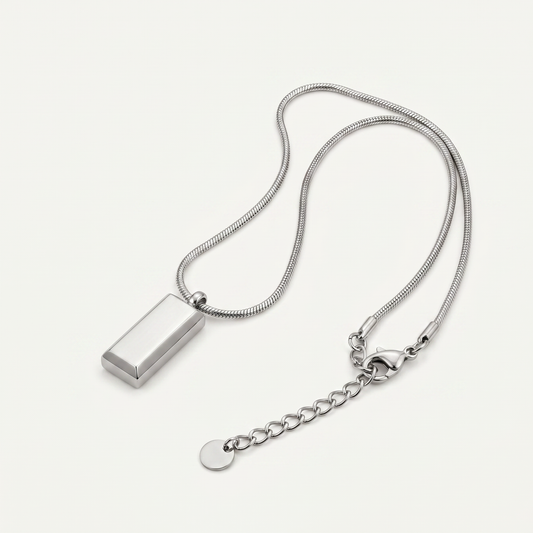 Block pendant necklace on white