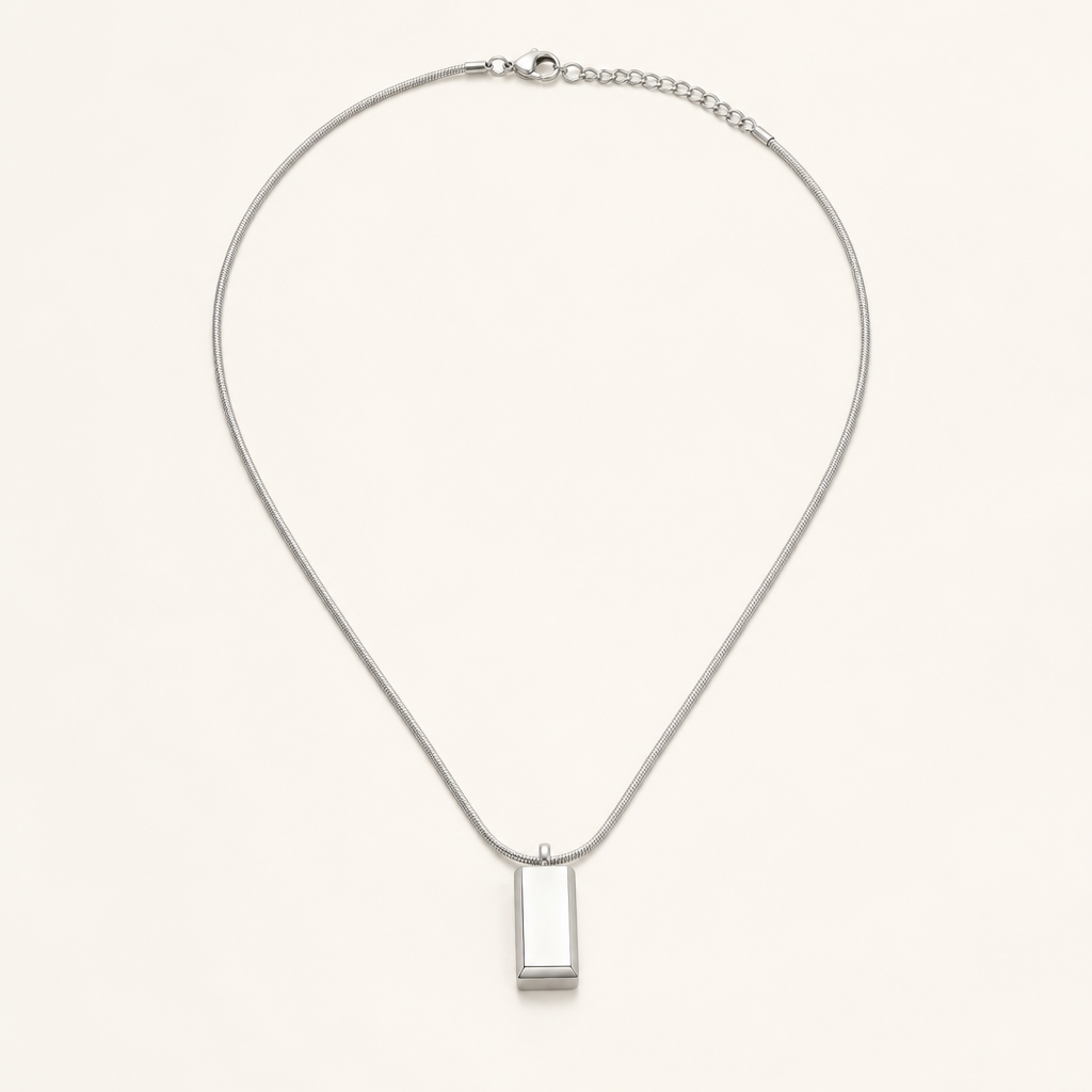 Block pendant necklace on white