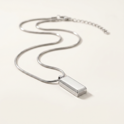 Close-up of the 3D block pendant