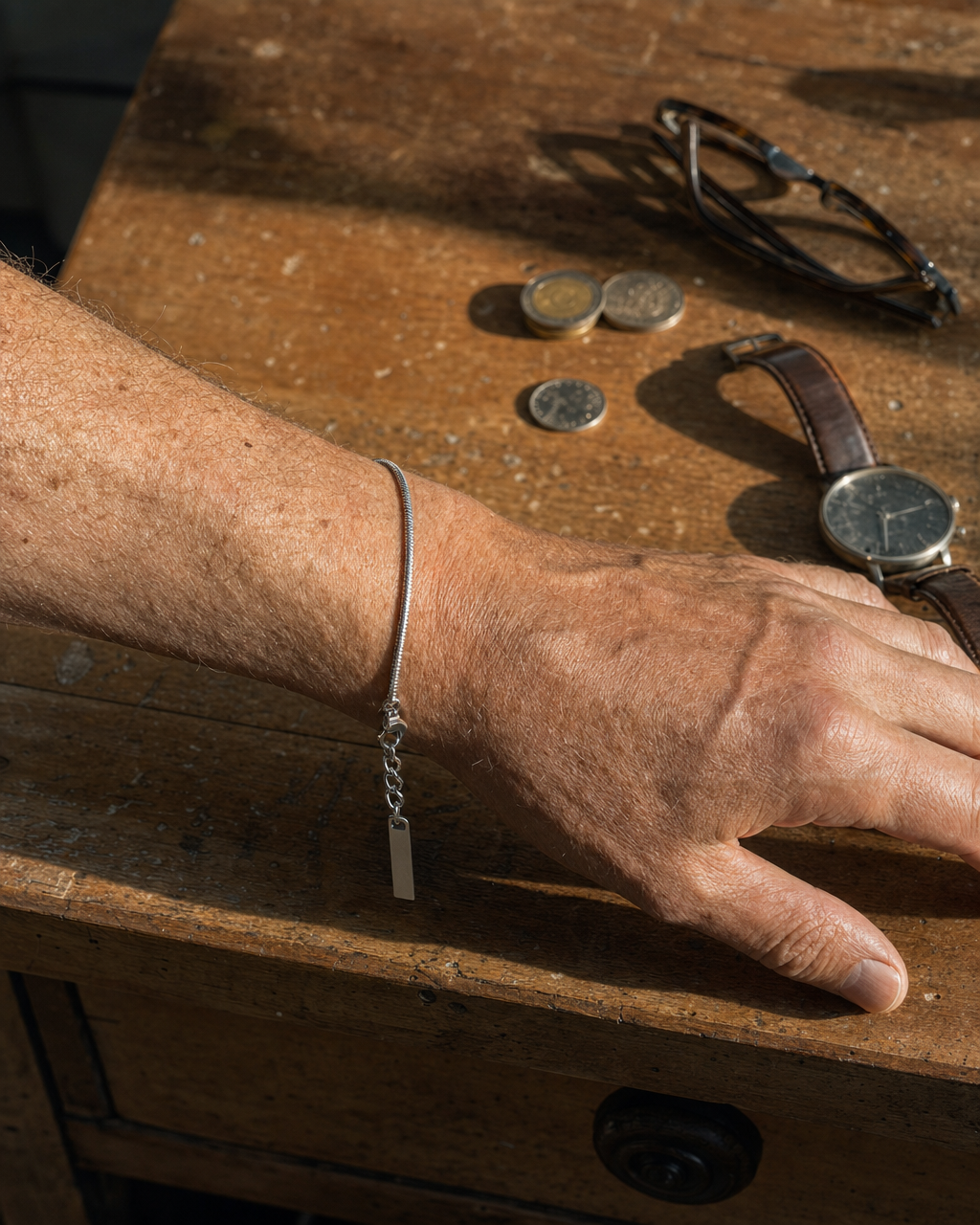 887Seven Classic Bracelet, polished 316L steel, worn