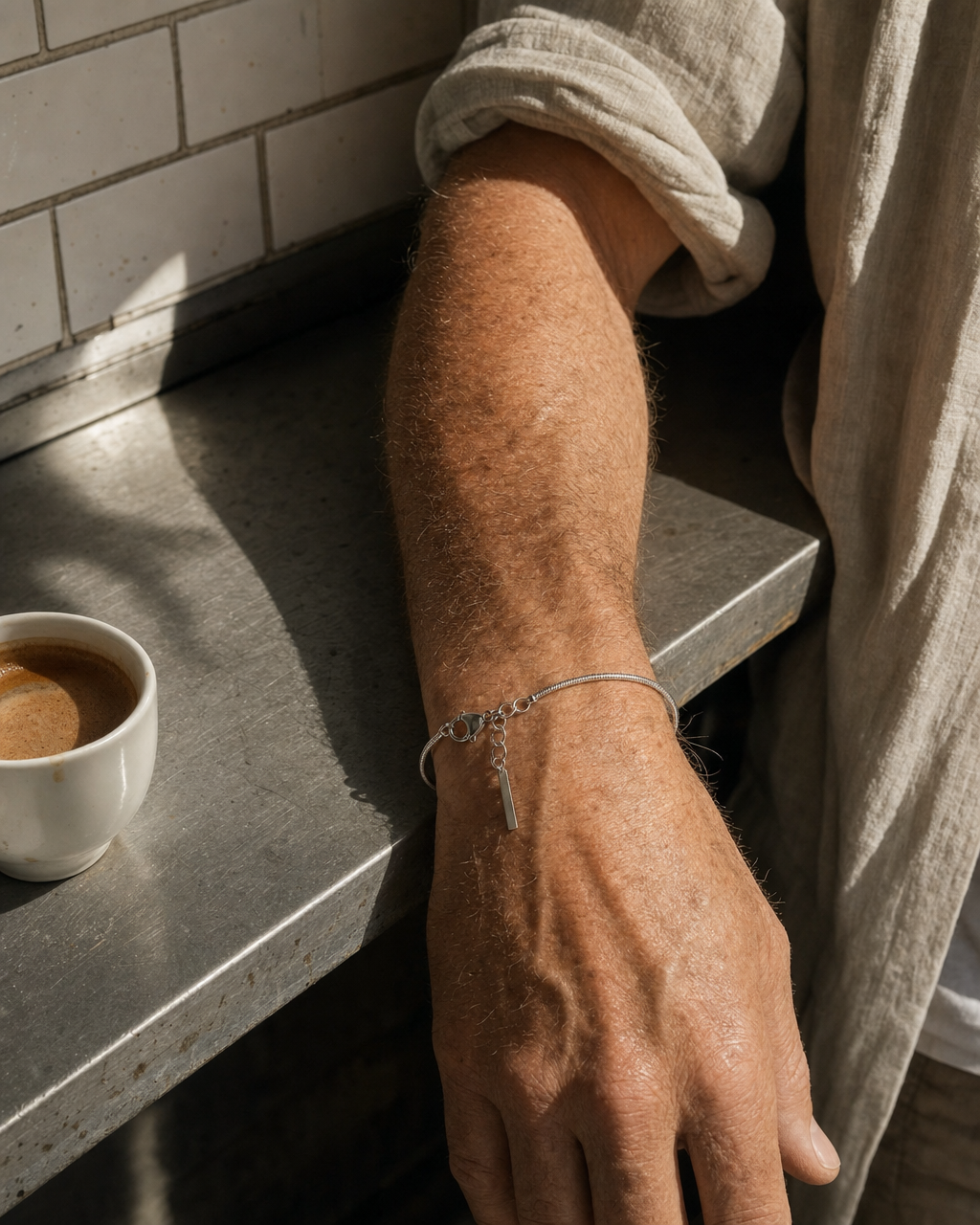 887Seven Classic Bracelet, polished 316L steel, worn