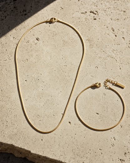 Classic Necklace 18K gold finish, pair bracelet