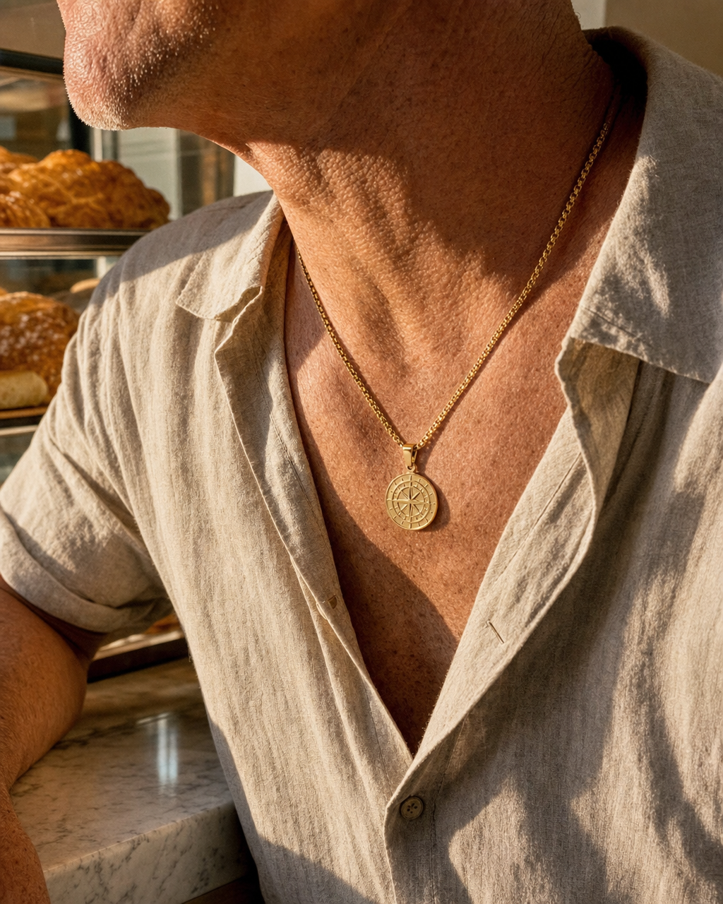 Compass Pendant Necklace 18K gold finish, bakery counter