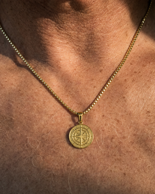 Compass Pendant Necklace 18K gold finish, macro pendant