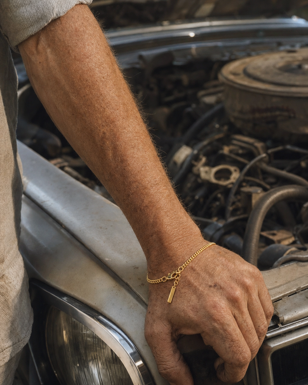 Cuban Bracelet 18K gold finish, under the car