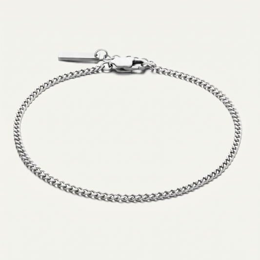 Silver Cuban link bracelet on white