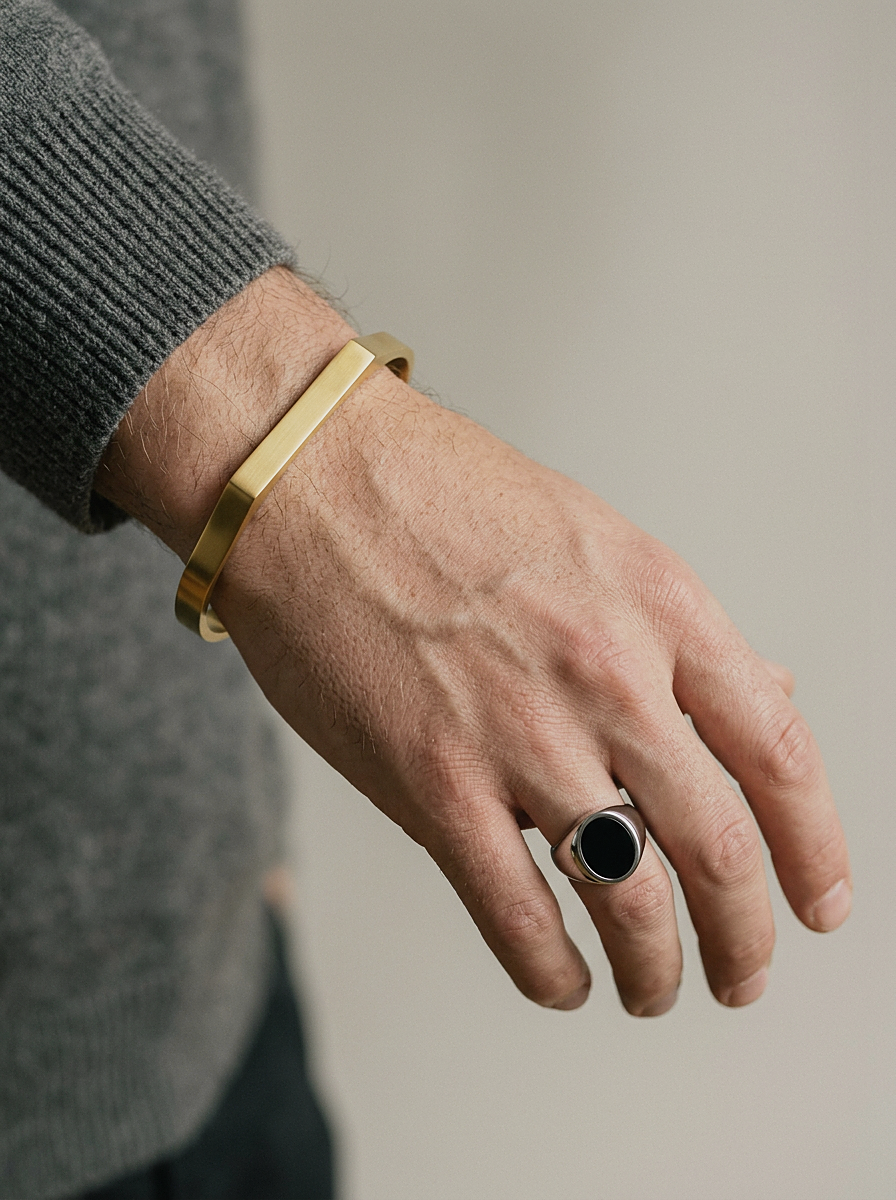 Engravable Open Cuff Gold worn