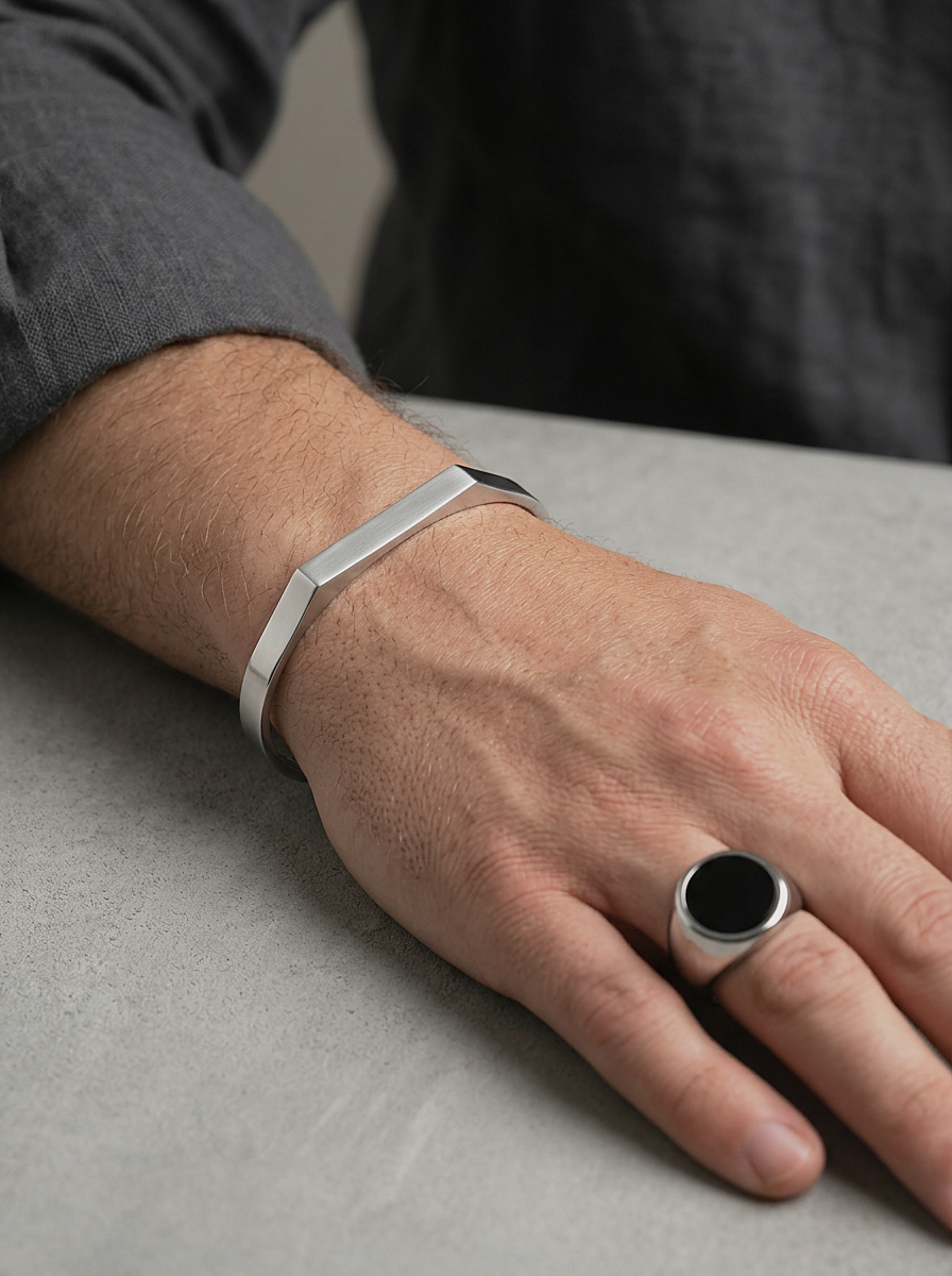 Engravable Open Cuff Silver worn