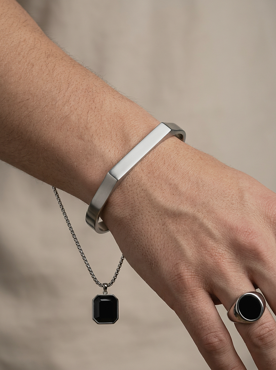 Engravable Open Cuff Silver worn