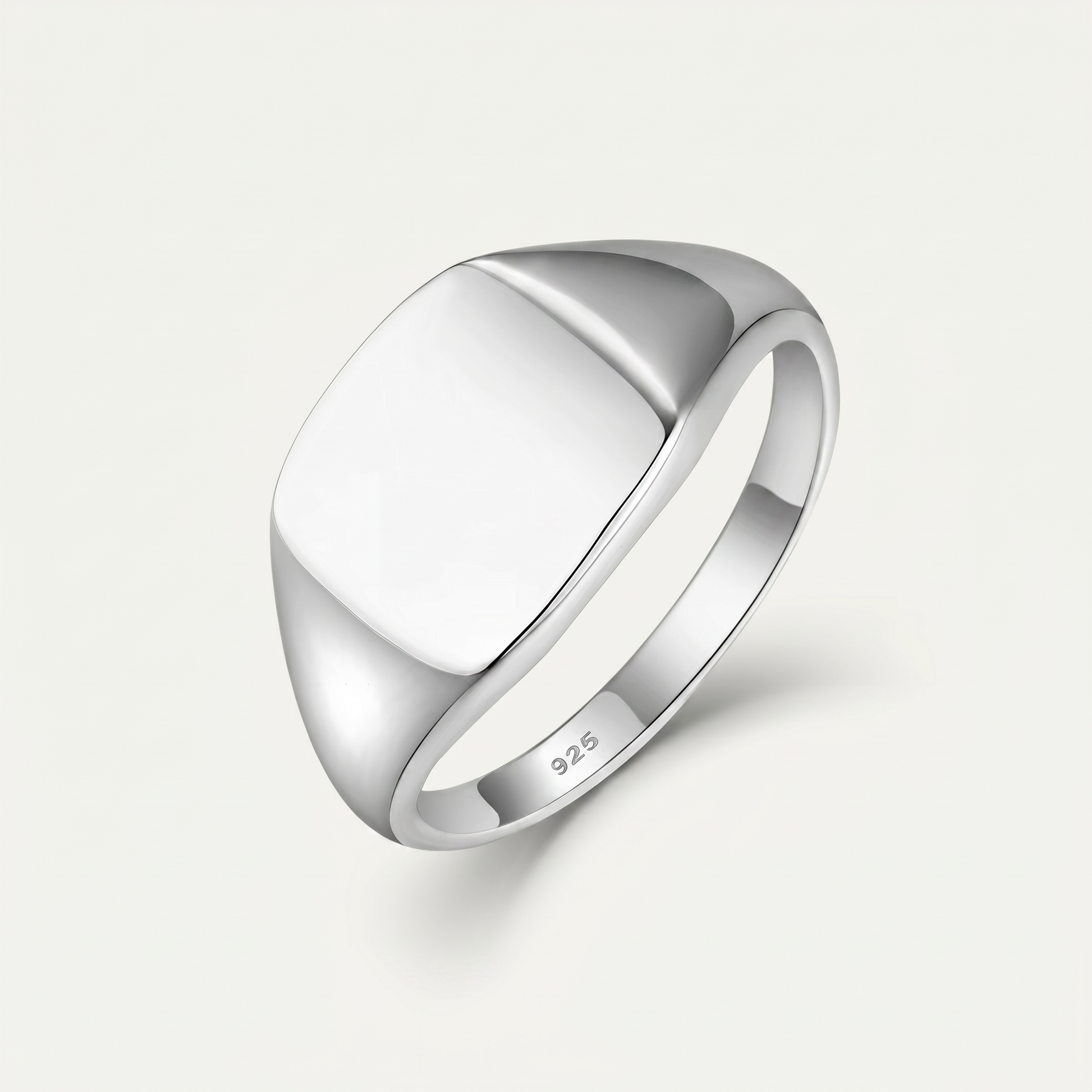 Engravable sterling silver signet ring on white