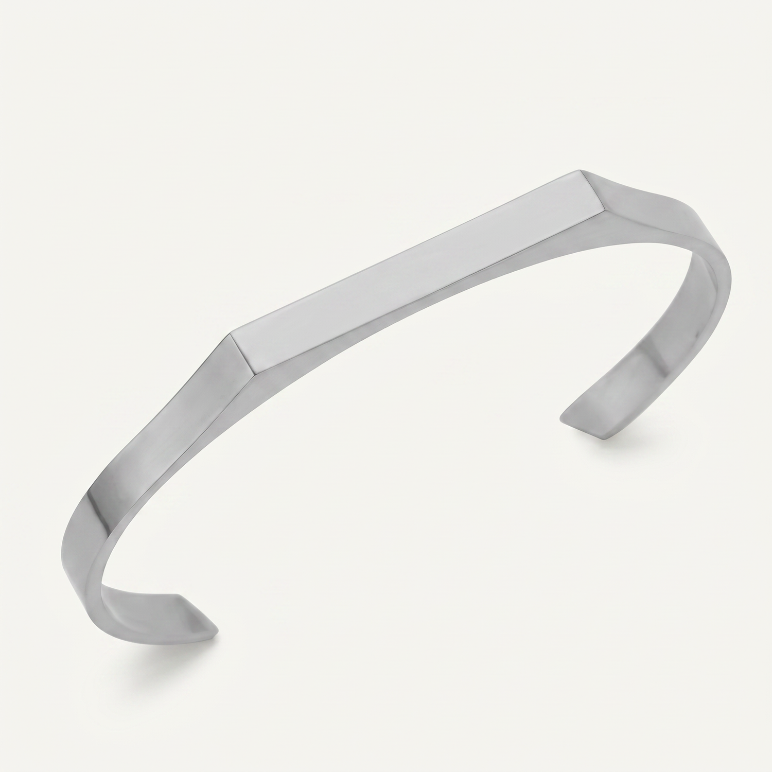 Silver engravable open cuff on white
