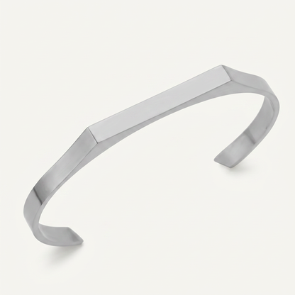 Silver engravable open cuff on white