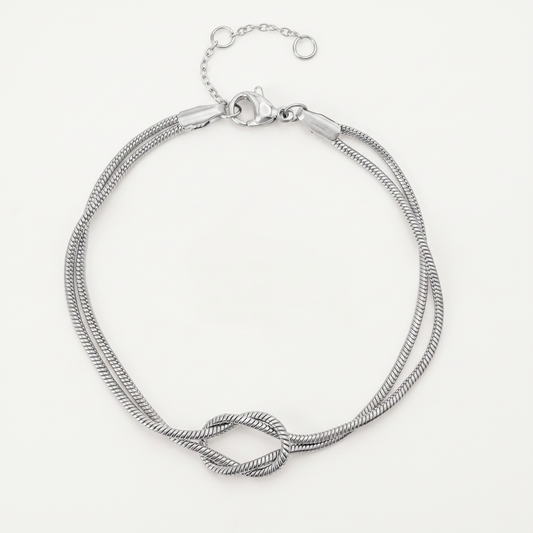 Silver knot bracelet on white