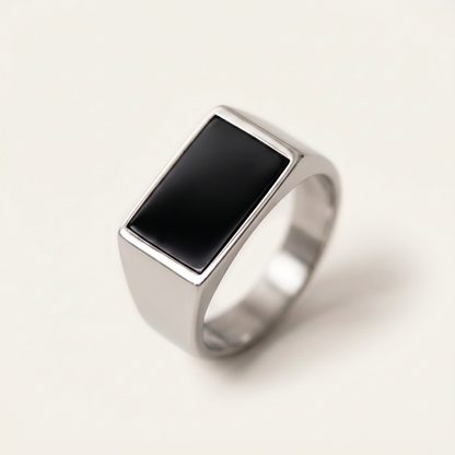 Close-up of the rectangular onyx signet
