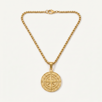North Star compass pendant necklace in gold-tone stainless steel
