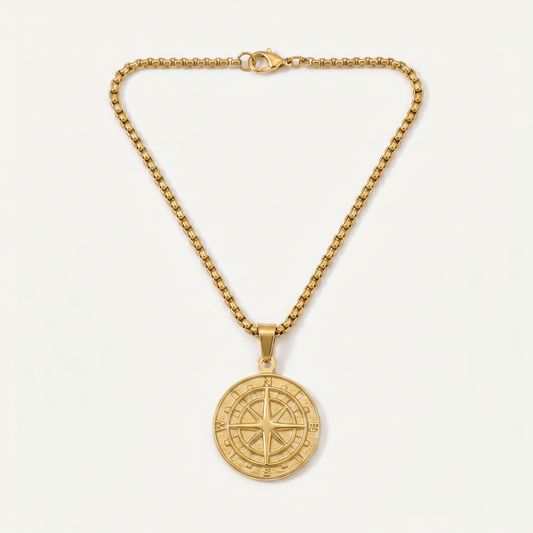North Star compass pendant necklace in gold-tone stainless steel